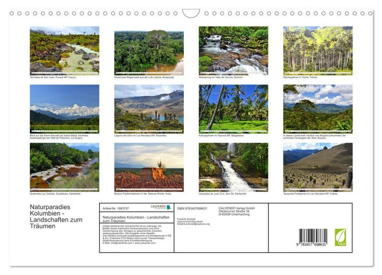 Produktbild: Naturparadies Kolumbien - Landschaften zum Tr&auml;umen (Wandkalender 2026 DIN A3 quer), CALVENDO Monatskalender