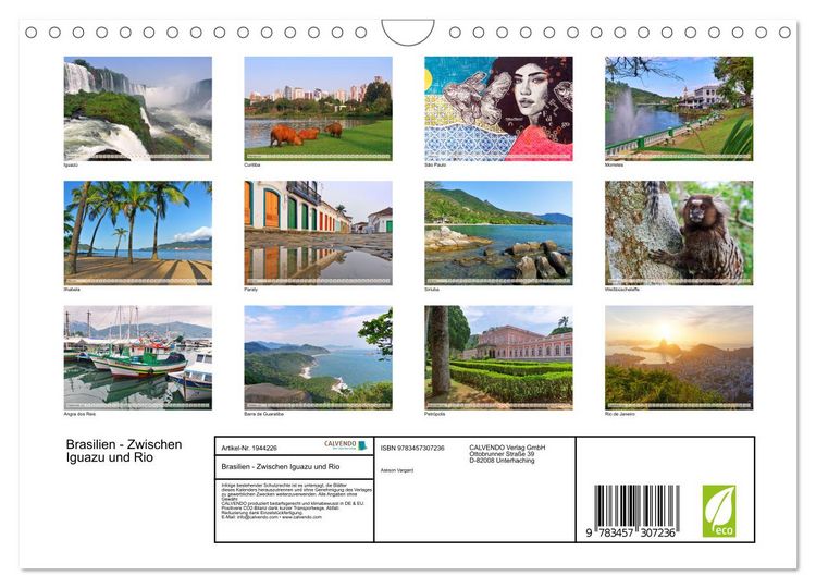 Produktbild: Brasilien - Zwischen Iguazu und Rio (Wandkalender 2026 DIN A4 quer), CALVENDO Monatskalender