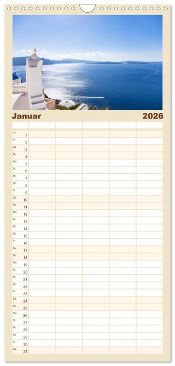 Produktbild: Familienplaner 2026 - Santorini - K&ouml;nigin der Kykladen mit 5 Spalten (Wandkalender, 21 x 45 cm) CALVENDO