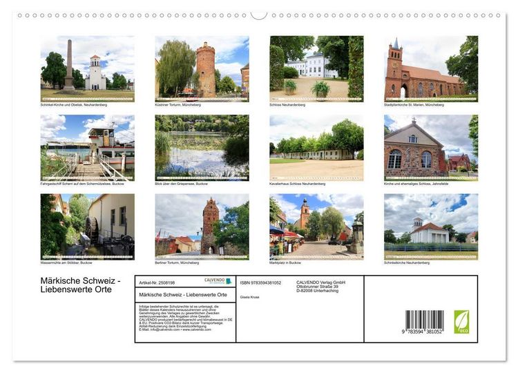 Produktbild: M&auml;rkische Schweiz - Liebenswerte Orte (hochwertiger Premium Wandkalender 2027 DIN A2 quer), Kunstdruck in Hochglanz