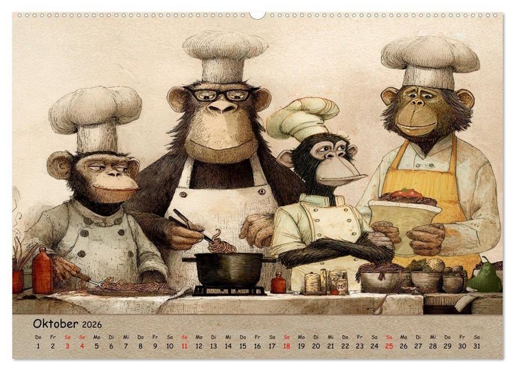 Produktbild: Verr&uuml;ckte Affenwelt (hochwertiger Premium Wandkalender 2026 DIN A2 quer), Kunstdruck in Hochglanz