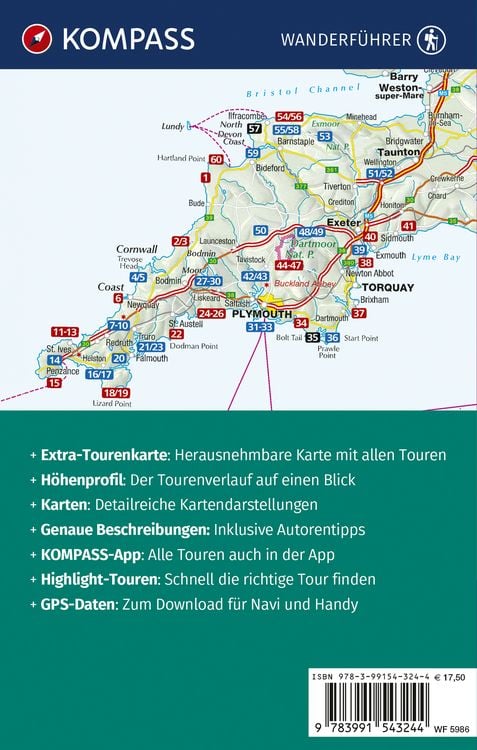 Produktbild: KOMPASS Wanderf&uuml;hrer Cornwall und Devon, 60 Touren mit Extra-Tourenkarte