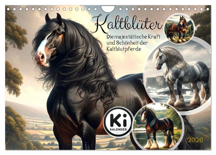 Produktbild: Kaltbl&uuml;ter - Die majest&auml;tische Kraft und Sch&ouml;nheit der Kaltblutpferde (Wandkalender 2026 DIN A4 quer), CALVENDO Monatskalender