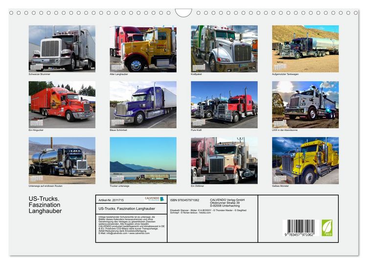 Produktbild: US-Trucks. Faszination Langhauber (Wandkalender 2026 DIN A3 quer), CALVENDO Monatskalender
