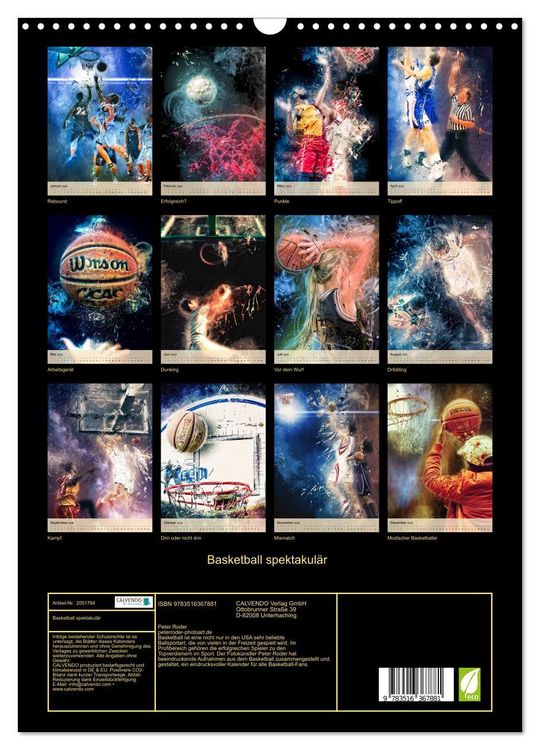 Produktbild: Basketball spektakul&auml;r (Wandkalender 2026 DIN A3 hoch), CALVENDO Monatskalender