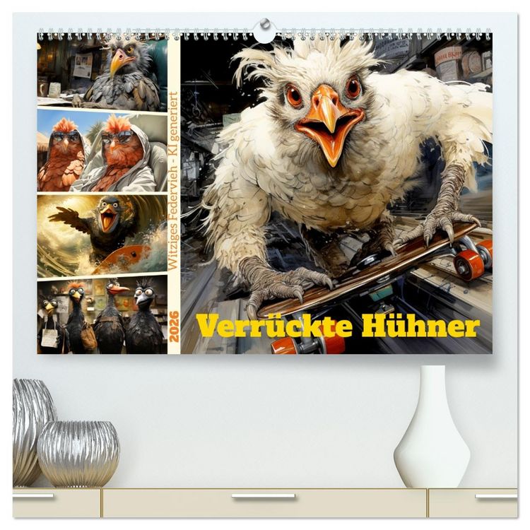Produktbild: Verr&uuml;ckte H&uuml;hner (hochwertiger Premium Wandkalender 2026 DIN A2 quer), Kunstdruck in Hochglanz