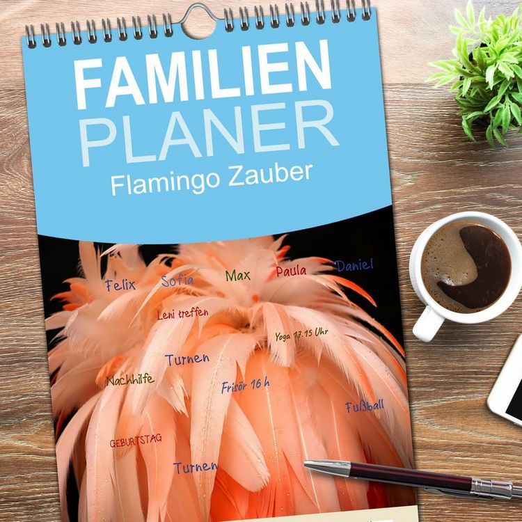 Produktbild: Familienplaner 2026 - Flamingo Zauber mit 5 Spalten (Wandkalender, 21 x 45 cm) CALVENDO