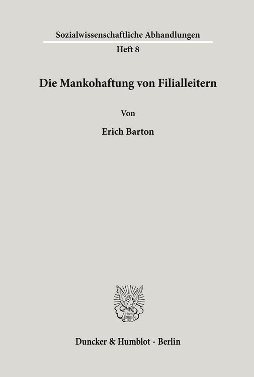 Produktbild: Die Mankohaftung von Filialleitern.