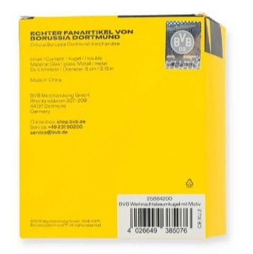 Produktbild: BVB Borussia Dortmund - Weihnachtsbaumkugel, Weihnachtsbaum Schmuck, Christbaumkugel