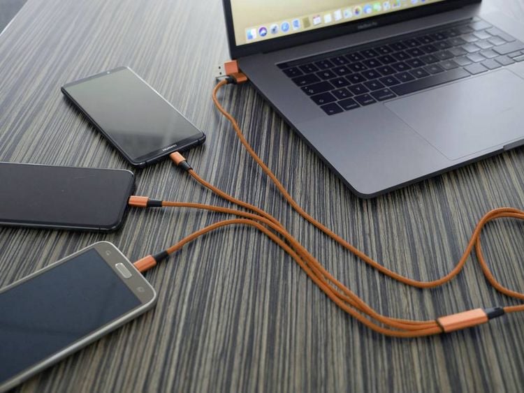 Produktbild: Smrter USB-Ladekabel USB 2.0 Apple Lightning Stecker, USB-A Stecker, USB-C&reg; Stecker, USB-Micro-B Stecker 1.20m Orange mit