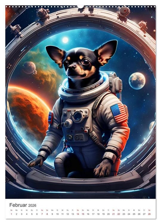 Produktbild: Chihuahua Abenteuer im Weltraum (Wandkalender 2026 DIN A2 hoch), CALVENDO Monatskalender