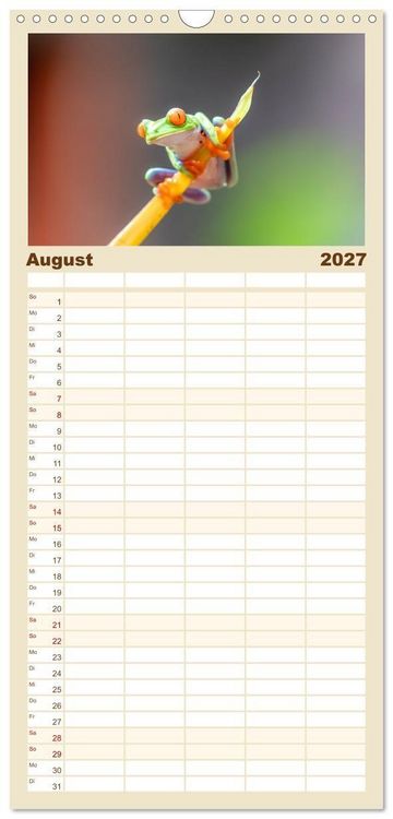 Produktbild: Familienplaner 2027 - Fr&ouml;sche - Die wundersch&ouml;ne Welt der bunten H&uuml;pfer. mit 5 Spalten (Wandkalender, 21 x 45 cm) CALVENDO