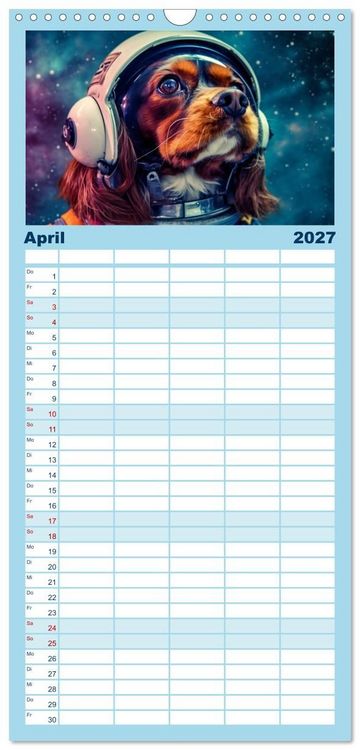 Produktbild: Familienplaner 2027 - Hunde im Weltall mit 5 Spalten (Wandkalender, 21 x 45 cm) CALVENDO