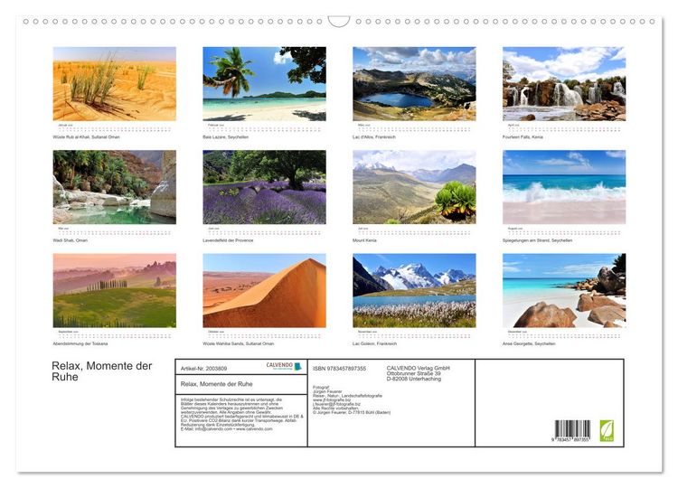 Produktbild: Relax, Momente der Ruhe (Wandkalender 2026 DIN A2 quer), CALVENDO Monatskalender