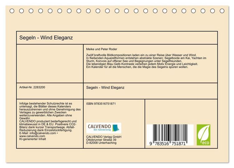 Produktbild: Segeln - Wind Eleganz (Tischkalender 2027 DIN A5 quer), CALVENDO Monatskalender
