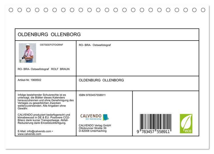 Produktbild: OLDENBURG OLLENBORG (Tischkalender 2026 DIN A5 quer), CALVENDO Monatskalender