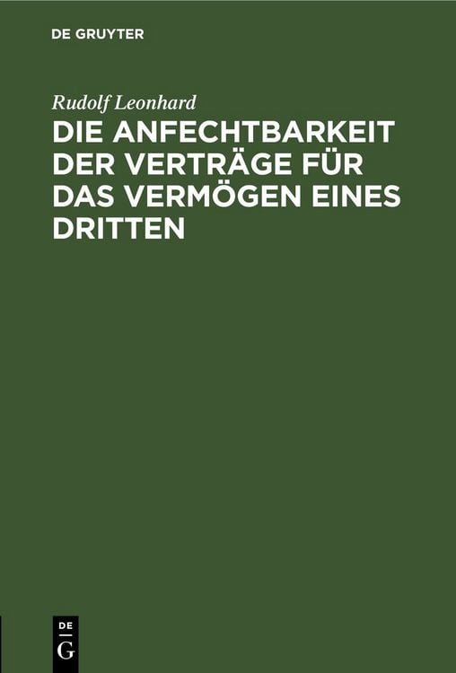 Produktbild: Die Anfechtbarkeit der Vertr&auml;ge f&uuml;r das Verm&ouml;gen eines Dritten