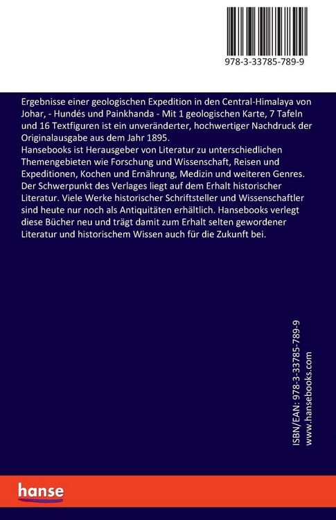 Produktbild: Ergebnisse einer geologischen Expedition in den Central-Himalaya von Johar,
