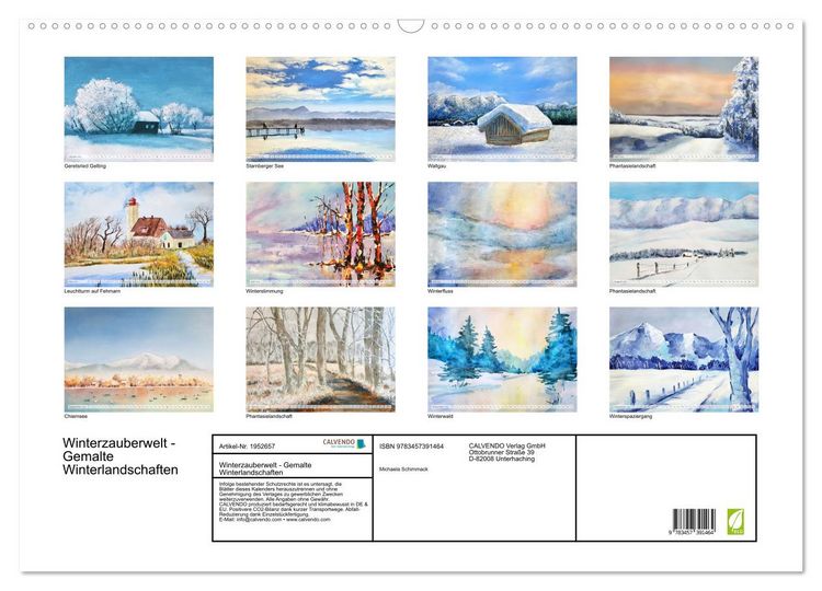 Produktbild: Winterzauberwelt - Gemalte Winterlandschaften (Wandkalender 2026 DIN A2 quer), CALVENDO Monatskalender