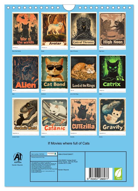 Produktbild: If Movies where full of Cats (Wall Calendar 2026 DIN A4 portrait), CALVENDO 12 Month Wall Calendar