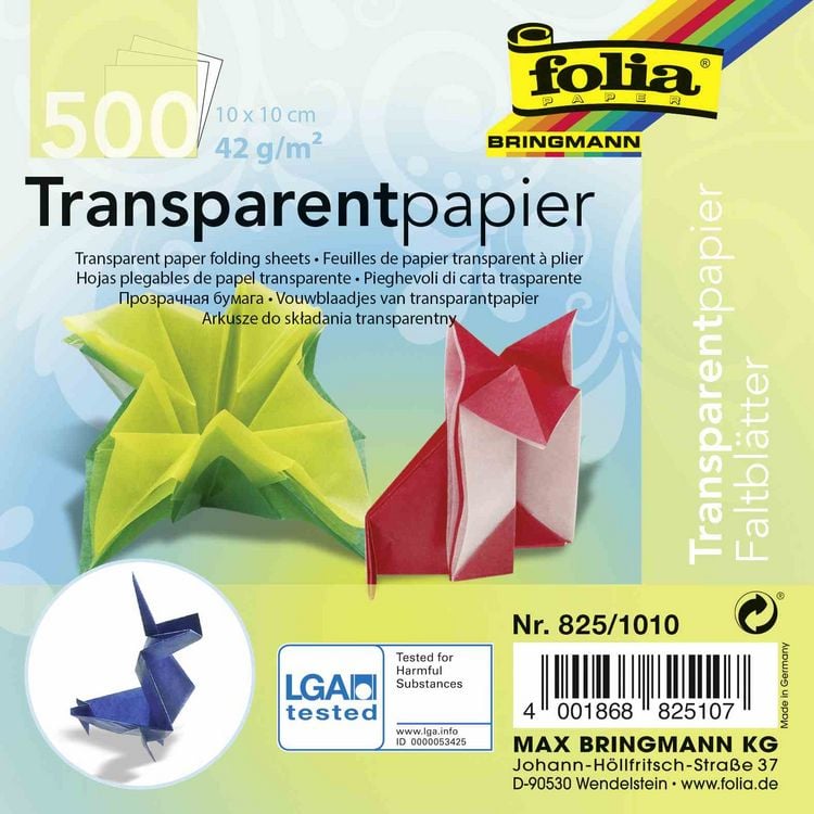 Produktbild: Folia  Transparentpapier-Faltbl&auml;tter 42g/m&sup2;, 10x10cm, 500 Blatt, farbig sortiert