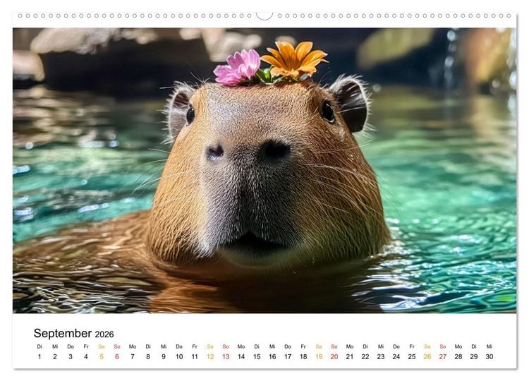 Produktbild: Capybara - liebenswertes gro&szlig;es Wasserschwein (hochwertiger Premium Wandkalender 2026 DIN A2 quer), Kunstdruck in Hochglanz