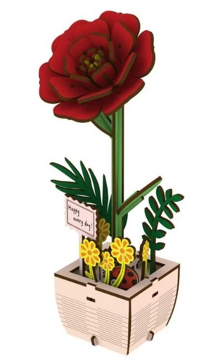 Produktbild: FiguredArt AL103 - Kamelie, 3D Puzzle, Holz, 83 Teile, H&ouml;he: 18,9 cm