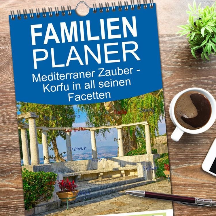 Produktbild: Familienplaner 2026 - Mediterraner Zauber - Korfu in all seinen Facetten mit 5 Spalten (Wandkalender, 21 x 45 cm) CALVENDO
