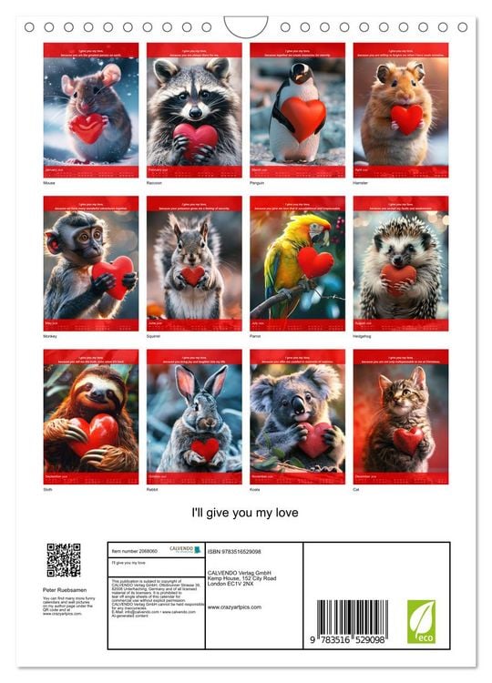 Produktbild: I'll give you my love (Wall Calendar 2026 DIN A4 portrait), CALVENDO 12 Month Wall Calendar