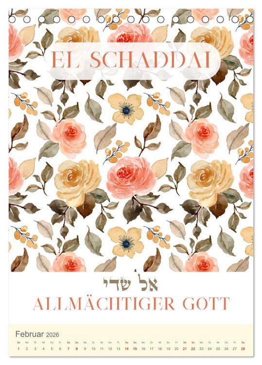 Produktbild: Hebr&auml;ische Namen Gottes aus der Torah (Tischkalender 2026 DIN A5 hoch), CALVENDO Monatskalender