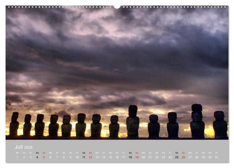 Produktbild: MOAI - steinerne W&auml;chter der Osterinsel (hochwertiger Premium Wandkalender 2026 DIN A2 quer), Kunstdruck in Hochglanz