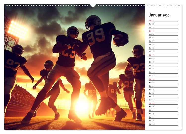 Produktbild: American Football - Durch KI-Technologie zum Leben erweckte Momente (hochwertiger Premium Wandkalender 2026 DIN A2 quer), Kunstdruck in Hochglanz