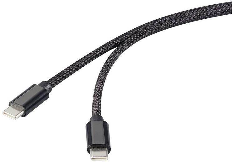 Produktbild: Renkforce USB-Kabel USB 2.0 USB-C&reg; Stecker, USB-C&reg; Stecker 1.00 m Schwarz mit magnetischer Aufwicklung, Stoff-Ummantelung RF-6437920