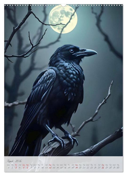 Produktbild: Nocturnal wings - A mystic raven companion for the year (Wall Calendar 2026 DIN A2 portrait), CALVENDO 12 Month Wall Calendar