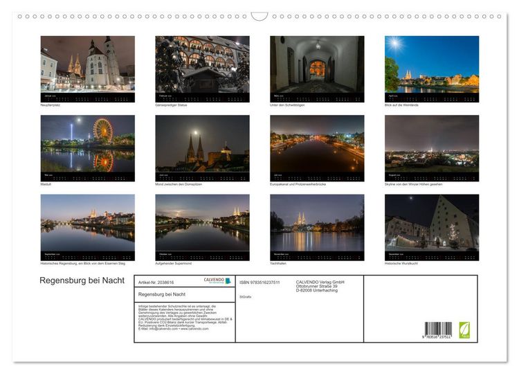 Produktbild: Regensburg bei Nacht (Wandkalender 2026 DIN A2 quer), CALVENDO Monatskalender