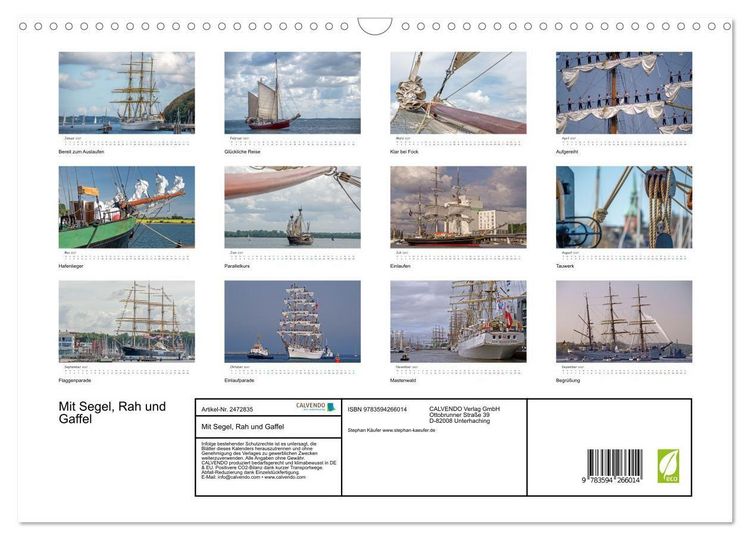 Produktbild: Mit Segel, Rah und Gaffel (Wandkalender 2027 DIN A3 quer), CALVENDO Monatskalender