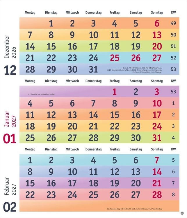 Produktbild: Bunte Wochen 3-Monatsplaner 2027