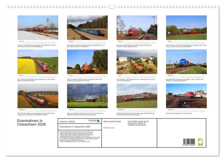 Produktbild: Eisenbahnen in Ostsachsen 2026 (Wandkalender 2026 DIN A2 quer), CALVENDO Monatskalender