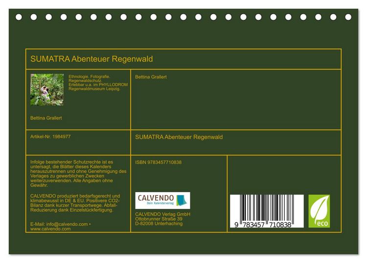 Produktbild: SUMATRA Abenteuer Regenwald (Tischkalender 2026 DIN A5 quer), CALVENDO Monatskalender
