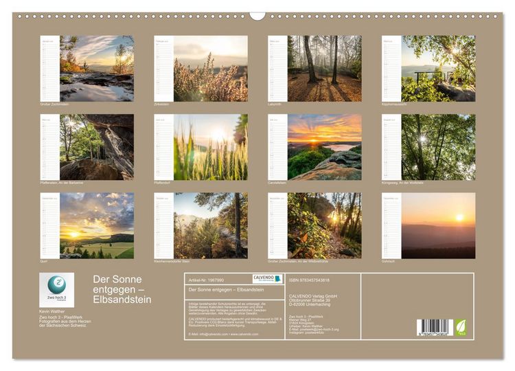 Produktbild: Der Sonne entgegen &ndash; Elbsandstein (Wandkalender 2026 DIN A2 quer), CALVENDO Monatskalender