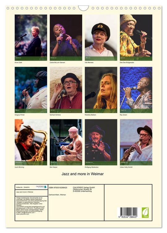 Produktbild: Jazz and more in Weimar (Wandkalender 2026 DIN A3 hoch), CALVENDO Monatskalender