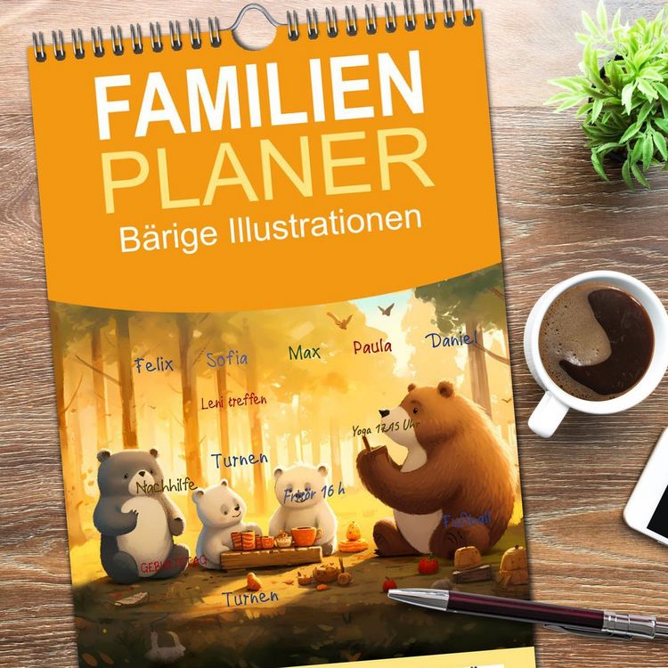 Produktbild: Familienplaner 2026 - B&auml;rige Illustrationen mit 5 Spalten (Wandkalender, 21 x 45 cm) CALVENDO