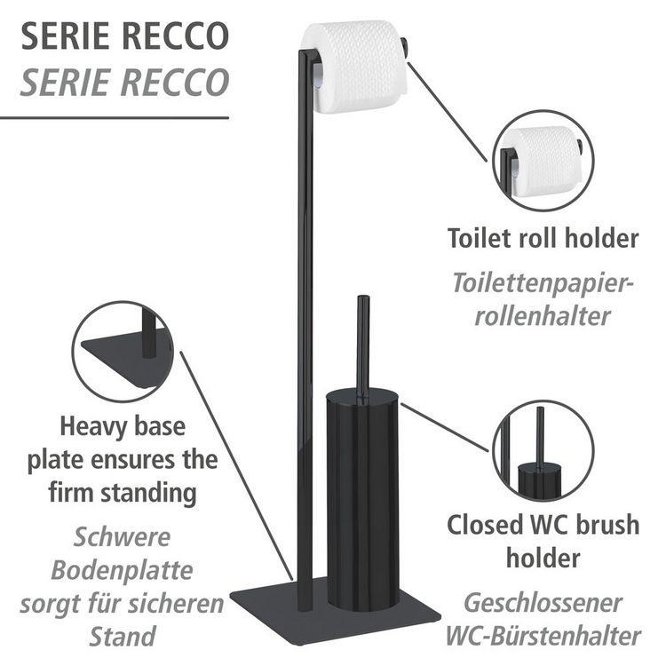 Produktbild: Stand WC-Garnitur Mod. Recco Schwarz, aus lackiertem Stahl