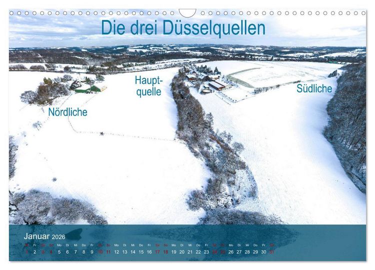 Produktbild: Die D&uuml;ssel von den Quellen bis zu den M&uuml;ndungen (Wandkalender 2026 DIN A3 quer), CALVENDO Monatskalender