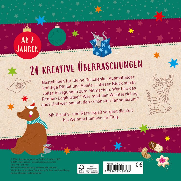 Produktbild: Mein Weihnachtsblock: 24 Ideen zum Malen, Basteln, R&auml;tseln