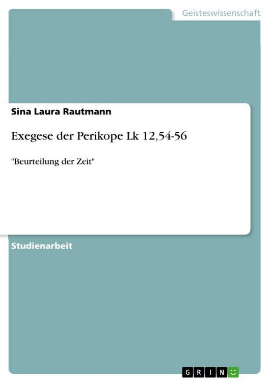 Produktbild: Exegese der Perikope Lk 12,54-56