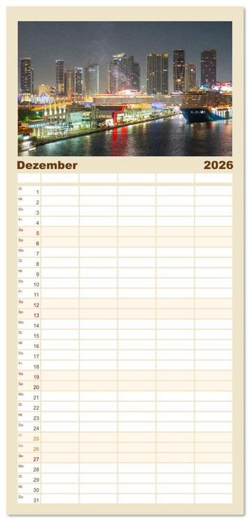Produktbild: Familienplaner 2026 - Sehnsuchtsh&auml;fen in der Nacht mit 5 Spalten (Wandkalender, 21 x 45 cm) CALVENDO