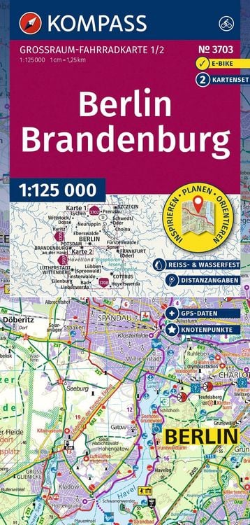Produktbild: KOMPASS Gro&szlig;raum Fahrradkarte 3703 Berlin-Brandenburg, mit Knotenpunkten 1:125.000
