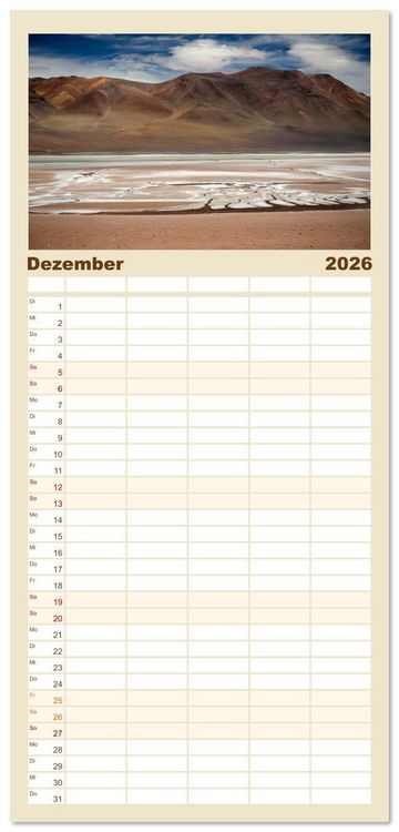 Produktbild: Familienplaner 2026 - Die Farben der Anden - Argentinien und Chile mit 5 Spalten (Wandkalender, 21 x 45 cm) CALVENDO
