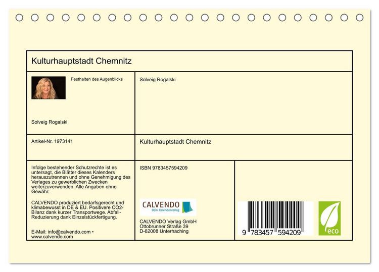 Produktbild: Kulturhauptstadt Chemnitz (Tischkalender 2026 DIN A5 quer), CALVENDO Monatskalender